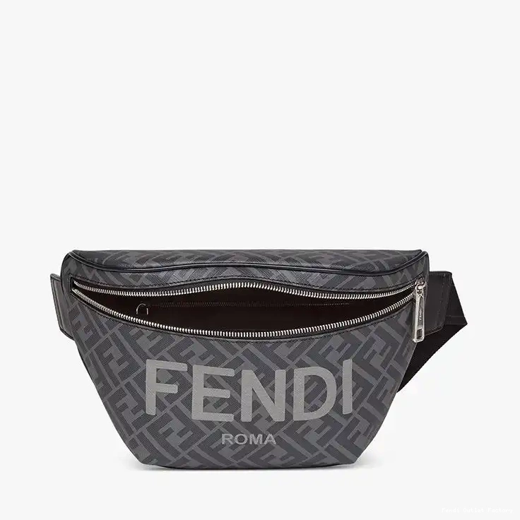 Affordable HOT Fendi ROMA FF Black Logo Fabric Belt Motif In Bag 0701